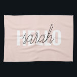 Modern Pastel Pink Hello And You Name Kitchen Towel<br><div class="desc">Modern Pastel Pink Hello And You Name</div>