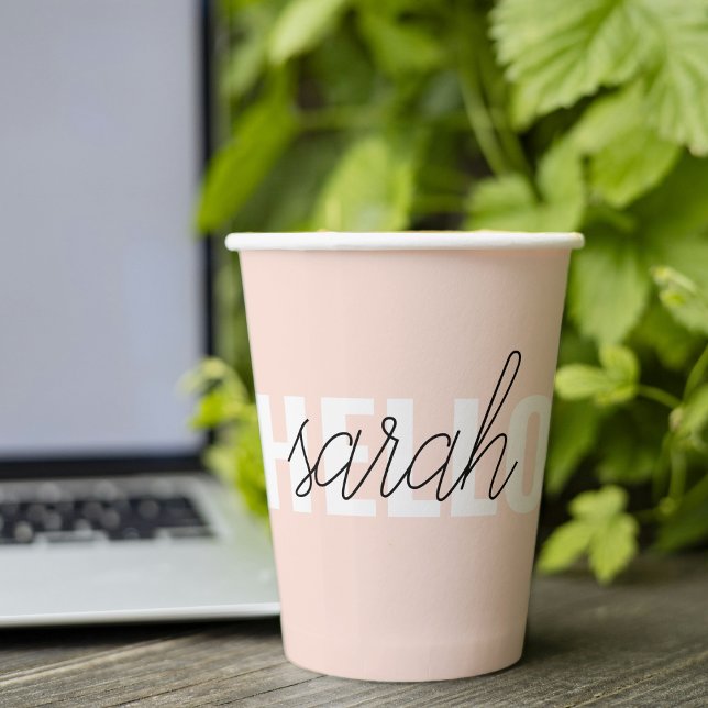 Modern Pastel Pink Hello And You Name Paper Cups (Creator Uploaded)