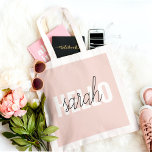 Modern Pastel Pink Hello And You Name Tote Bag<br><div class="desc">Modern Pastel Pink Hello And You Name</div>