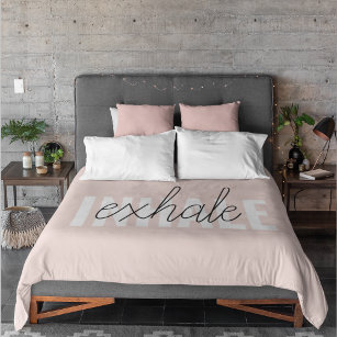 Modern Pastel Pink Inhale Exhale Quote Duvet Cover