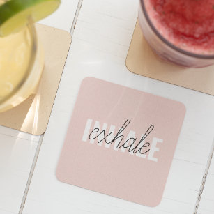 Modern Pastel Pink Inhale Exhale Quote Glass Coaster
