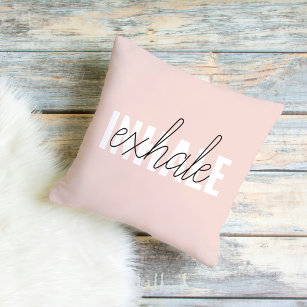 Modern Pastel Pink Inhale Exhale Quote Outdoor Pillow