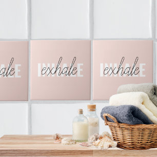 Modern Pastel Pink Inhale Exhale Quote Tile