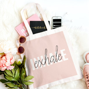 Modern Pastel Pink Inhale Exhale Quote Tote Bag