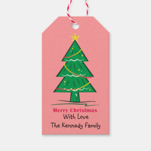 Modern Pastel Pink Love Peace Joy Christmas Tree Gift Tags