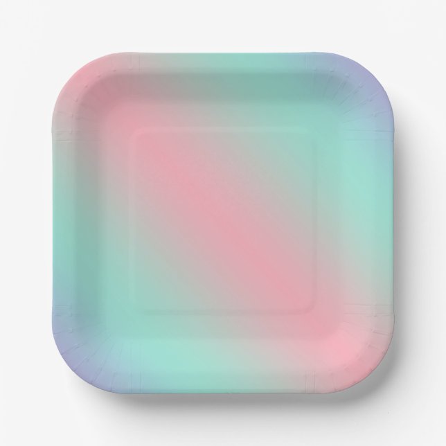 Modern pastel pink mint purple gradient paper plate (Front)