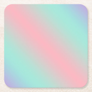 Modern pastel pink mint purple gradient square paper coaster