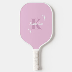Modern Pastel Pink Peach Monogrammed Feminine Pickleball Paddle