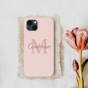 Modern Pastel Pink   Personal Initial Girly iPhone 13 Case