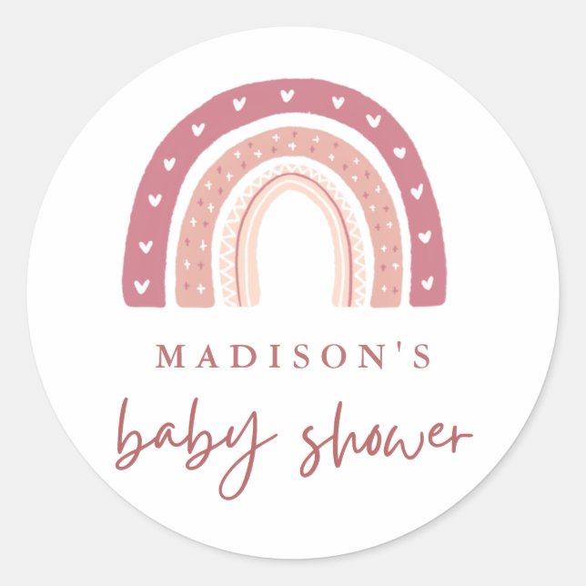 Modern Pastel Pink Rainbow Baby Shower Classic Rou Round Sticker (Front)