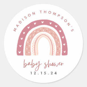 Modern Pastel Pink Rainbow Baby Shower Classic Round Sticker
