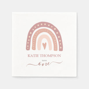 Modern Pastel Pink Rainbow Boho First Birthday Napkin