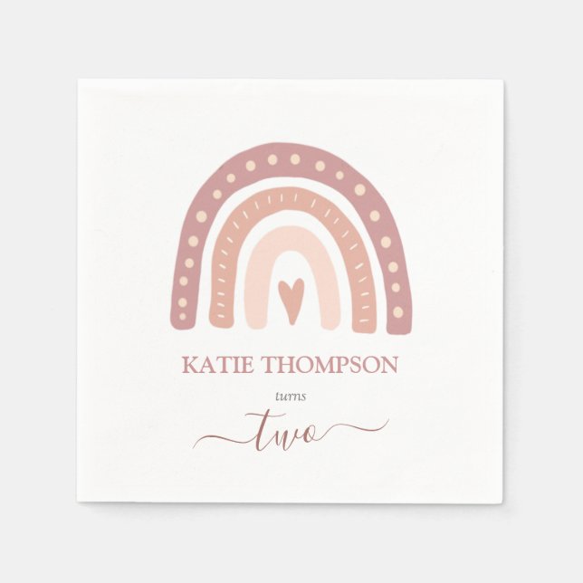 Modern Pastel Pink Rainbow Boho Second Birthday Napkin (Front)
