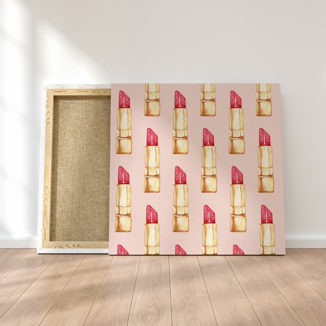 Modern Pastel Pink & Red Lipstick Pattern Girly Canvas Print (Creator Uploaded)