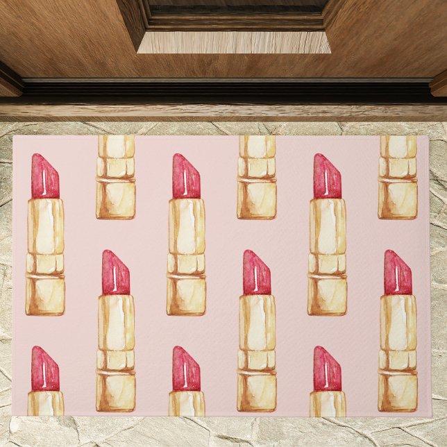 Modern Pastel Pink & Red Lipstick Pattern Girly Doormat (Creator Uploaded)