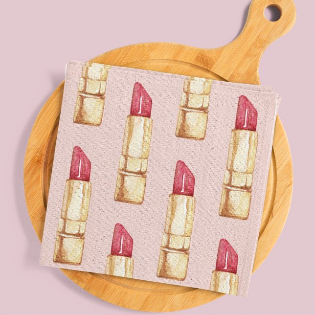 Modern Pastel Pink & Red Lipstick Pattern Girly Kitchen Towel (Creator Uploaded)