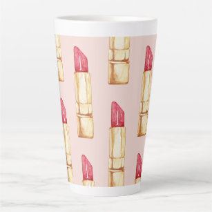 Modern Pastel Pink & Red Lipstick Pattern Girly Latte Mug