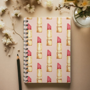 Modern Pastel Pink & Red Lipstick Pattern Girly Notebook