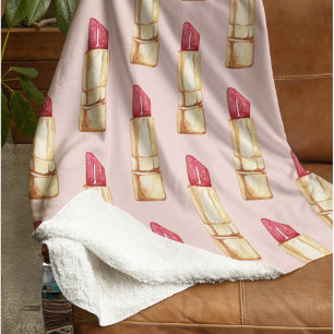 Modern Pastel Pink & Red Lipstick Pattern Girly Sherpa Blanket