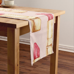 Modern Pastel Pink & Red Lipstick Pattern Girly Short Table Runner