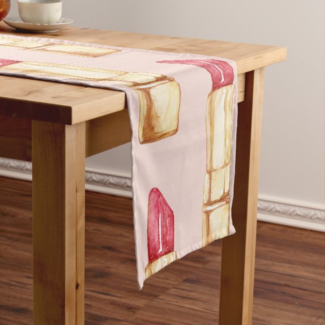 Modern Pastel Pink & Red Lipstick Pattern Girly Short Table Runner (In Situ)