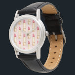 Modern Pastel Pink & Red Lipstick Pattern Girly Watch<br><div class="desc">Modern Pastel Pink & Red Lipstick Pattern Girly</div>