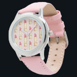 Modern Pastel Pink & Red Lipstick Pattern Girly Watch<br><div class="desc">Modern Pastel Pink & Red Lipstick Pattern Girly</div>