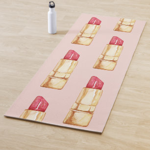 Modern Pastel Pink & Red Lipstick Pattern Girly Yoga Mat
