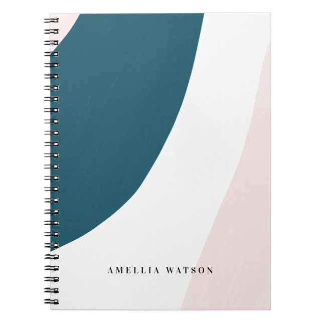 Modern Pastel Pink, Teal & White Brush Strokes Notebook (Front)