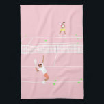 Modern Pastel Pink Tennis Match Kitchen Towel<br><div class="desc">Modern pink tennis match illustration on pink tennis court.</div>