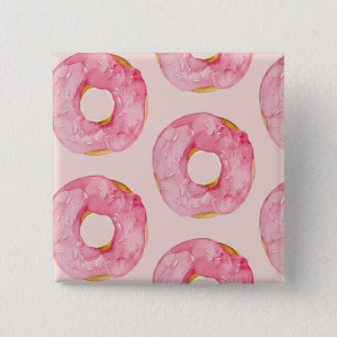 Modern Pastel Pink Watercolor Doughnuts Pattern 2 Inch Square Button