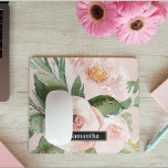 Modern Pastel Pink Watercolor Flowers & Name Mouse Pad<br><div class="desc">Modern Pastel Pink Watercolor Flowers & Name</div>
