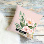 Modern Pastel Pink Watercolor Flowers & Name Outdoor Pillow<br><div class="desc">Modern Pastel Pink Watercolor Flowers & Name</div>