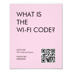 Modern Pastel Pink Wifi Password Sign with QR Code