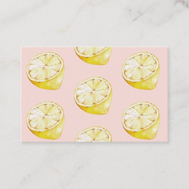 Modern Pastel Pink &  Yellow Lemons Pattern Business Card (Front)