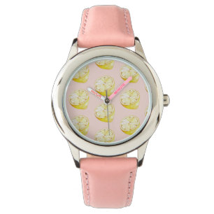 Modern Pastel Pink &  Yellow Lemons Pattern Watch
