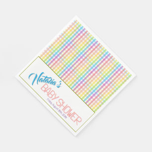 Modern Pastel Plaid Rainbow Baby Shower Party Napkin