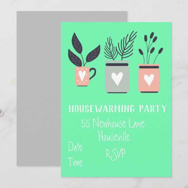 Modern pastel pot plants housewarming Party Invitation (Front/Back)