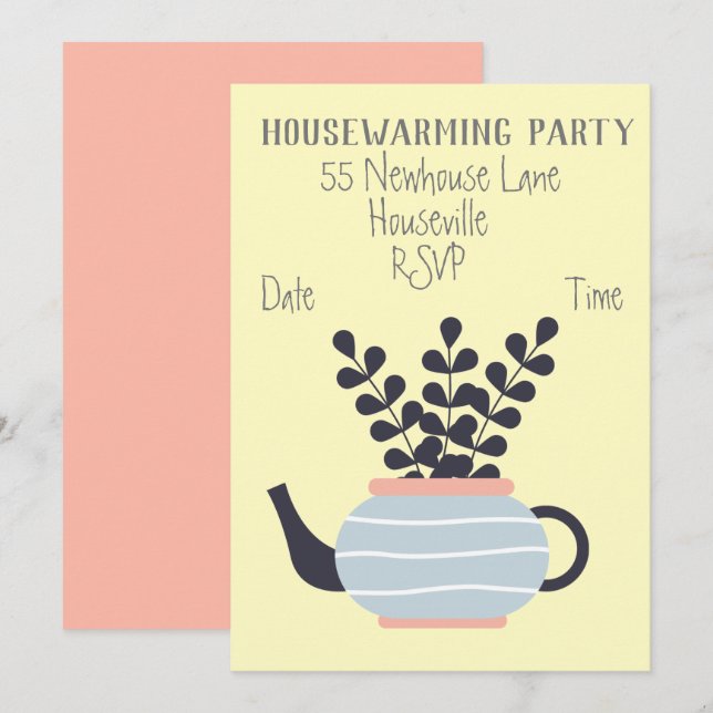 Modern pastel pot plants housewarming Party Invitation (Front/Back)