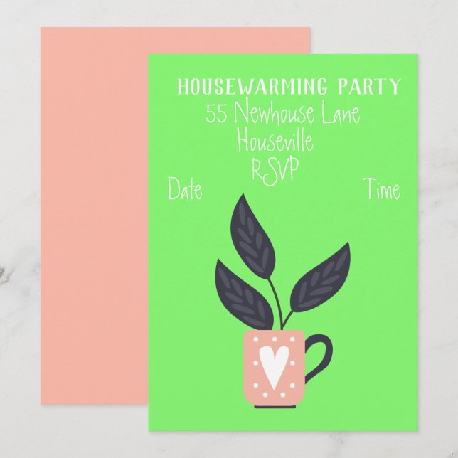 Modern pastel pot plants housewarming Party Invitation (Front/Back)