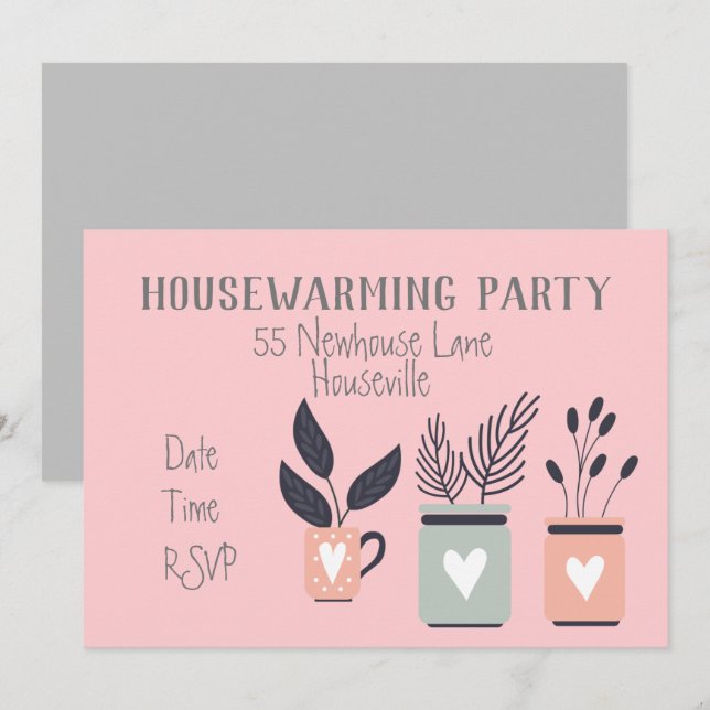 Modern pastel pot plants housewarming Party Invitation (Front/Back)
