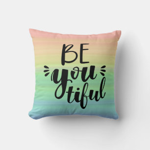 Modern Pastel rainbow Be you tiful Throw Pillow