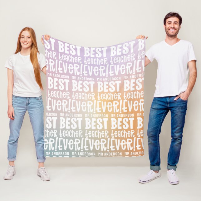 Modern pastel rainbow best teacher typography gift fleece blanket (In Situ)