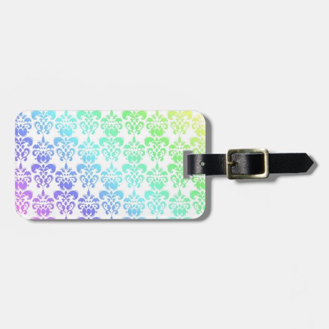 Modern pastel rainbow damask luggage tag (Front Horizontal)