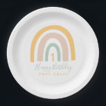 Modern Pastel Rainbow Girl's Birthday Paper Plate<br><div class="desc">Add something extra special to your little girl's birthday party with this personalized party plate featuring a modern rainbow in pastel pink and teal,  with a pop of mustard yellow,  with her age in the centre. Personalize with the party details underneath,  in yellow and pastel teal.</div>