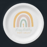 Modern Pastel Rainbow Girl's Birthday Paper Plate<br><div class="desc">Add something extra special to your little girl's birthday party with this personalized party plate featuring a modern rainbow in pastel pink and teal,  with a pop of mustard yellow,  with her age in the centre. Personalize with the party details underneath,  in yellow and pastel teal.</div>