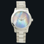Modern Pastel Rainbow Mermaid Unicorn Holographic Watch<br><div class="desc">Modern creation with holographic colours and circular shapes that can be personalized with your text and photo by opening the template in Zazzle's designer tool.
Please note that regular inks are used to print this product,  and the pearly metallic shine is simulated in the design with gradients.</div>