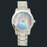 Modern Pastel Rainbow Mermaid Unicorn Holographic Watch<br><div class="desc">Modern creation with holographic colours and circular shapes that can be personalized with your text and photo by opening the template in Zazzle's designer tool.
Please note that regular inks are used to print this product,  and the pearly metallic shine is simulated in the design with gradients.</div>