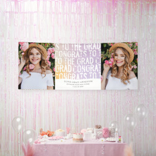Modern pastel rainbow multi photo graduation party banner