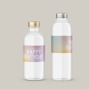 Modern pastel rainbow pink birthday party water bottle label